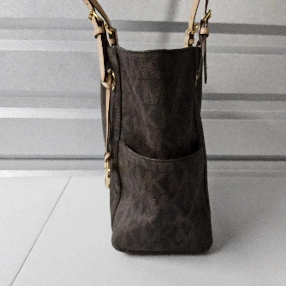 Michael Kors Tote Bag Purse Satchel Brown Signature Print Shoulder Bag - Picture 8 of 16